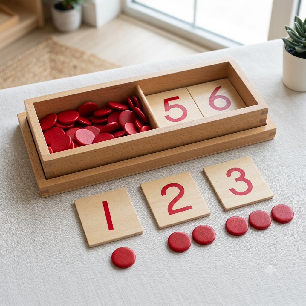 Montessori Wooden Cards and Counters Math Educational Toy
