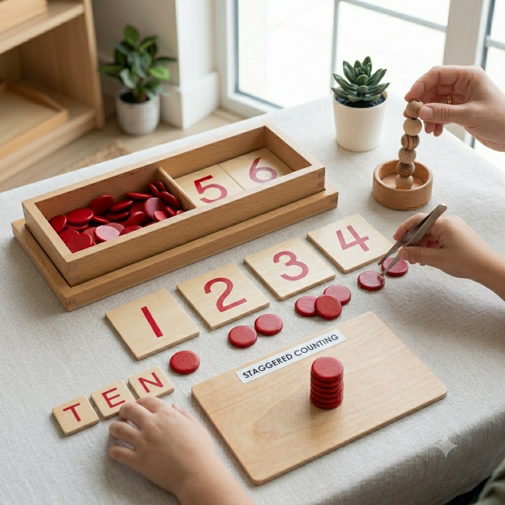 Montessori Wooden Cards and Counters Math Educational Toy
