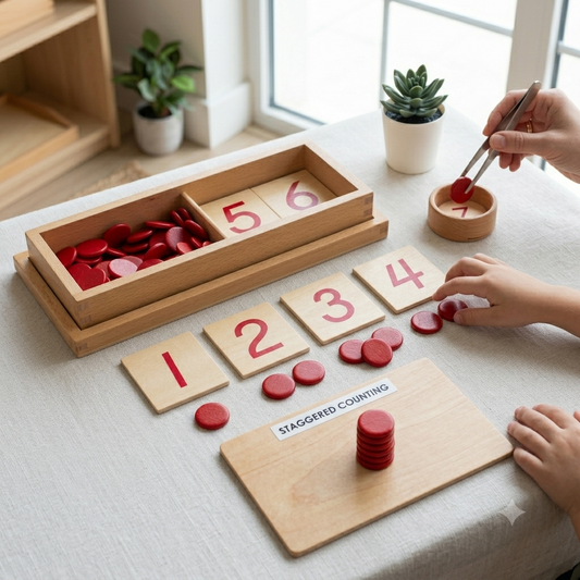 Montessori Wooden Cards and Counters Math Educational Toy