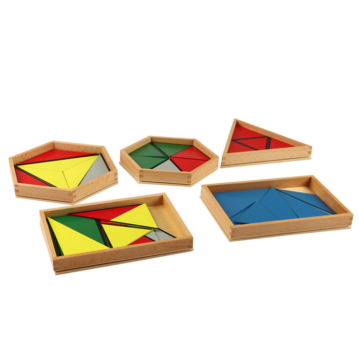 Montessori Wooden Constructive Triangles Set – 4 Geometric Boxes Educational Material