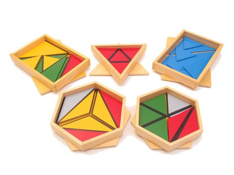 Montessori Wooden Constructive Triangles Set – 4 Geometric Boxes Educational Material