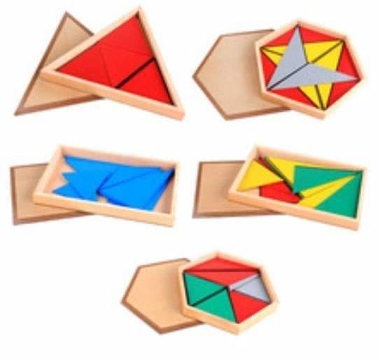Montessori Wooden Constructive Triangles Set – 4 Geometric Boxes Educational Material