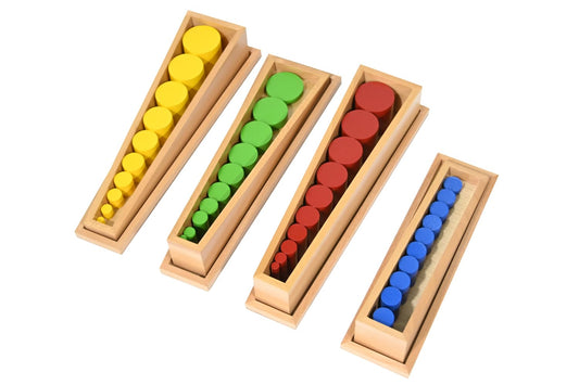 Montessori Wooden Knobless Cylinders Set – 4 Colored Boxes Sensory Educational Toy
