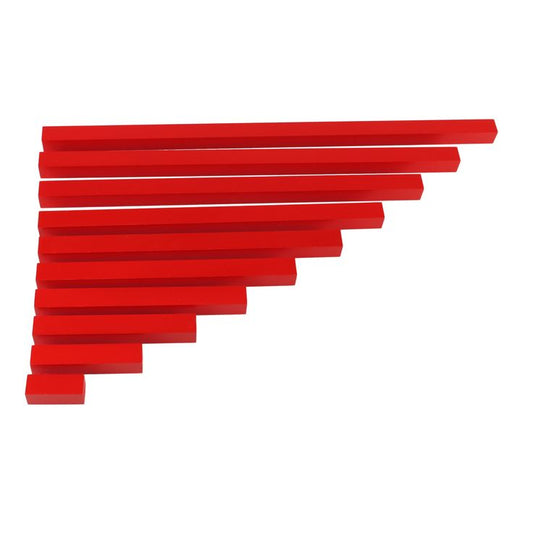 Montessori Wooden Long Rods Set (Red Rods) – 10 Pieces Length & Dimension Learning Material