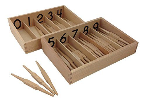 Montessori Wooden Spindle Box with 45 Plastic Spindles – Early Math Counting & Number Recognition Toy