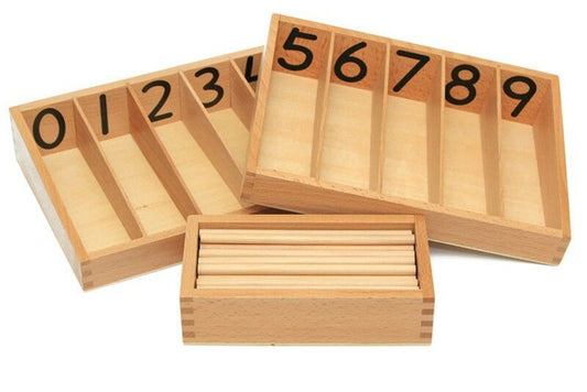 Montessori Wooden Spindle Box with 45 Plastic Spindles – Early Math Counting & Number Recognition Toy