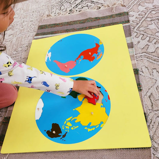 Montessori Wooden World Map Puzzle – Continents Geography Educational Toy