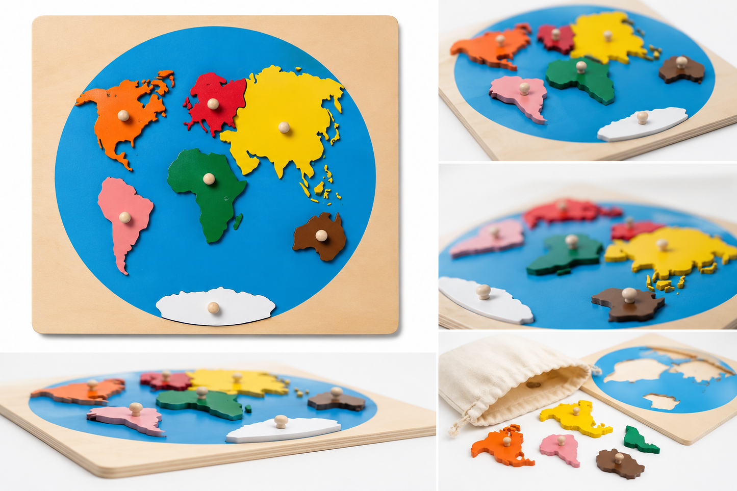 Montessori Wooden World Map Puzzle – Continents Geography Educational Toy