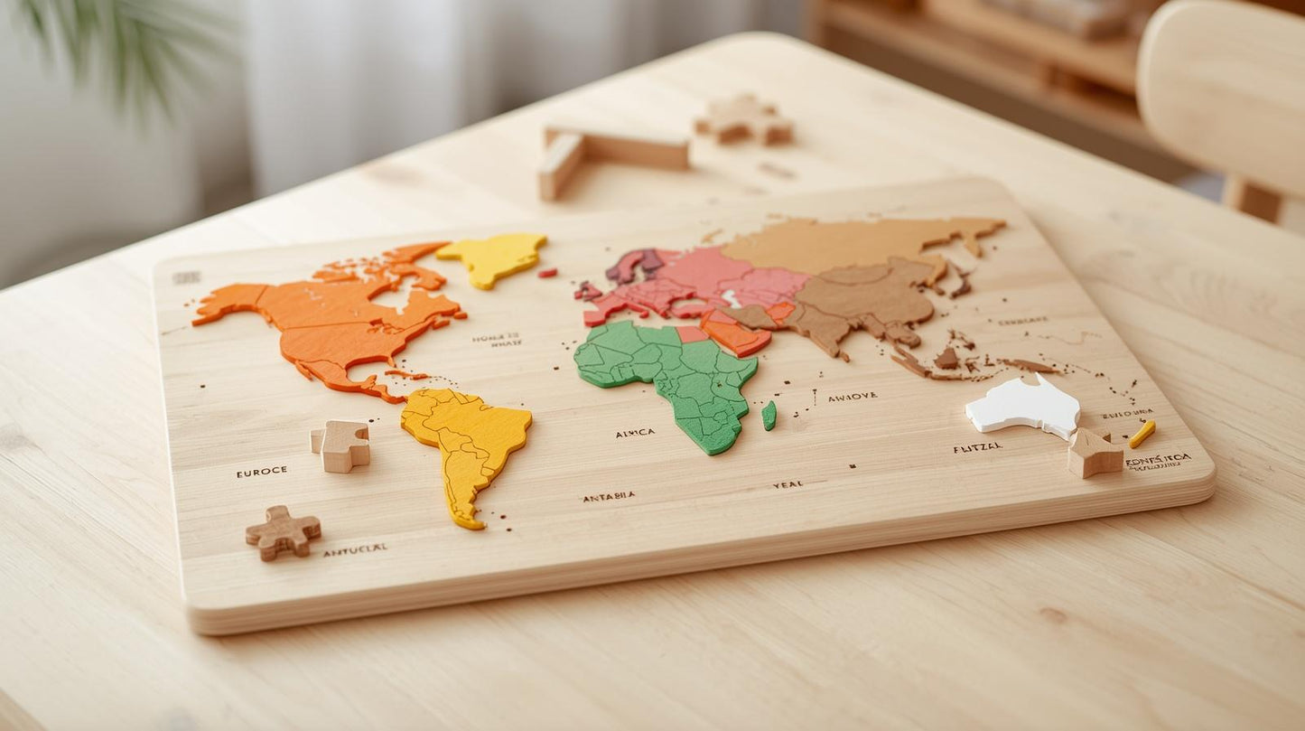 Montessori Wooden World Map Puzzle – Continents Geography Educational Toy